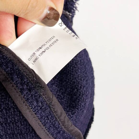 One Third S Navy Blue Tweed Fringe Trim Blazer Jacket 01 Zip Front Collarless - Picture 8 of 9